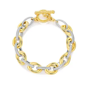 MYTYS Hypoallergenic Two Tone Cable Link Chain Bracelet Adjustable Bangle Classic Designer Trendy Jewellery Accessories Premium Quality Comfortable Wear