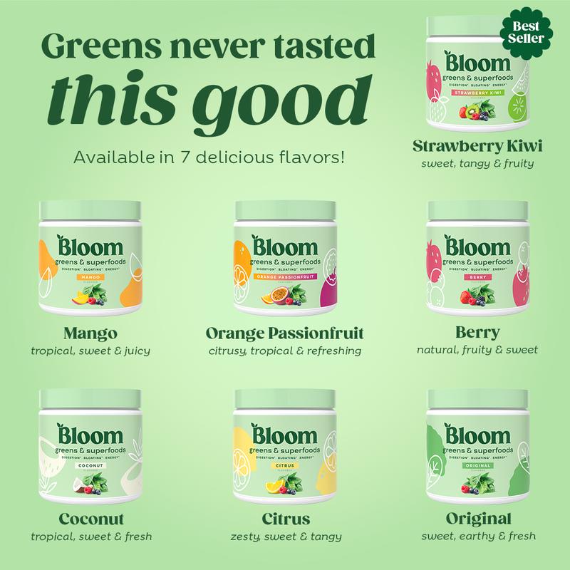 Bloom Nutrition Greens & Superfoods Powder (30 Servings) - New Year New Me - Digestion, Gut Health, Bloating Relief, Spirulina & Chlorella with Probiotics & Antioxidants