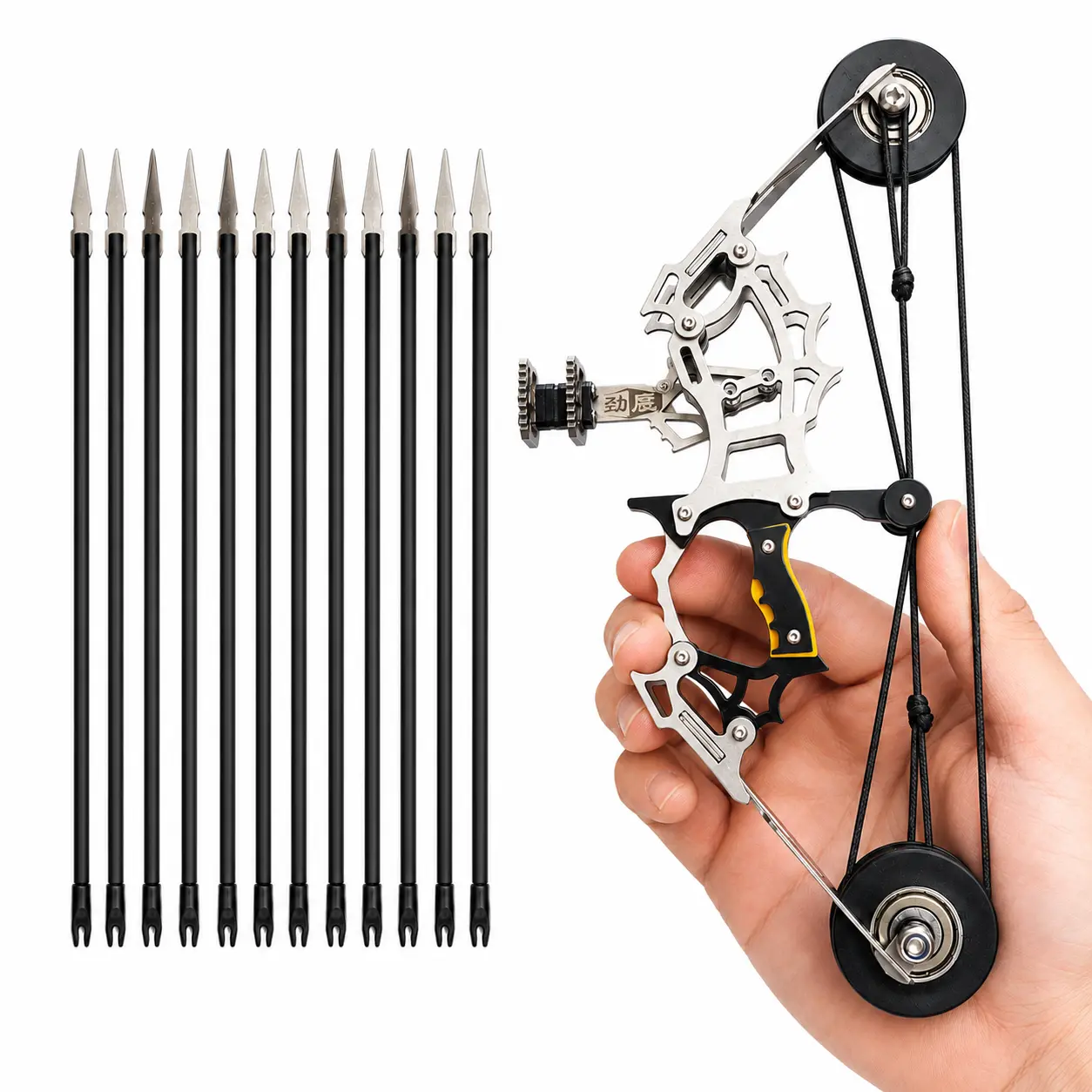 Mini Compound Bow & Arrow Set, Pocket Size Archery Challenge Game with 12 Mini Arrows and Target, Stainless Steel Desktop Shooting Toy, Fun Target Practice Gift for Teens & Adults