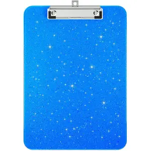 A4 Plastic Glitter Clipboard, Sparkly Blue 12.5 x 9 Letter Size Fits 8.5 x 11 Paper, with Low Profile Clip for Classroom, Students, Teacher, Nurse, Office & School Supplies