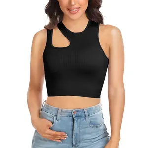 Women's 1/2 Pack Crop Tank Tops Ribbed Seamless Halter Neck Sleeveless Yoga Workout Summer Tops