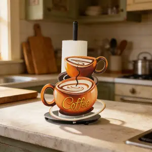 Coffee Cup Design Paper Towel Holder, Space-Saving Countertop Organizer, Sturdy Tabletop Dispenser for Home Cafe, Office or Coffee Station, Farmhouse Kitchen Decor for Coffee Lovers and Coffee Enthusiast
