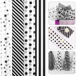 120 Sheets Black and Wte Tissue Paper Bulk,Black and Wte Tissue Paper for  Bags,Wte Tissue Paper with Black  Stripes Polka Dots ,14 x 20 Inch