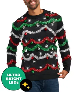 Men's Midnight Garland Light Up Ugly Christmas Sweater