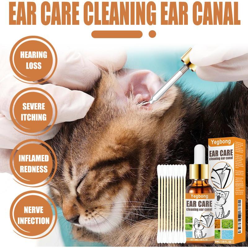 Pet Ear Cleanser Cat Dog Ear Mite Removal Ear Drops Ear Canal Cleaning Deodorizing with Cotton Swabslitter pellets, spray, litter tray, litter box, removal
