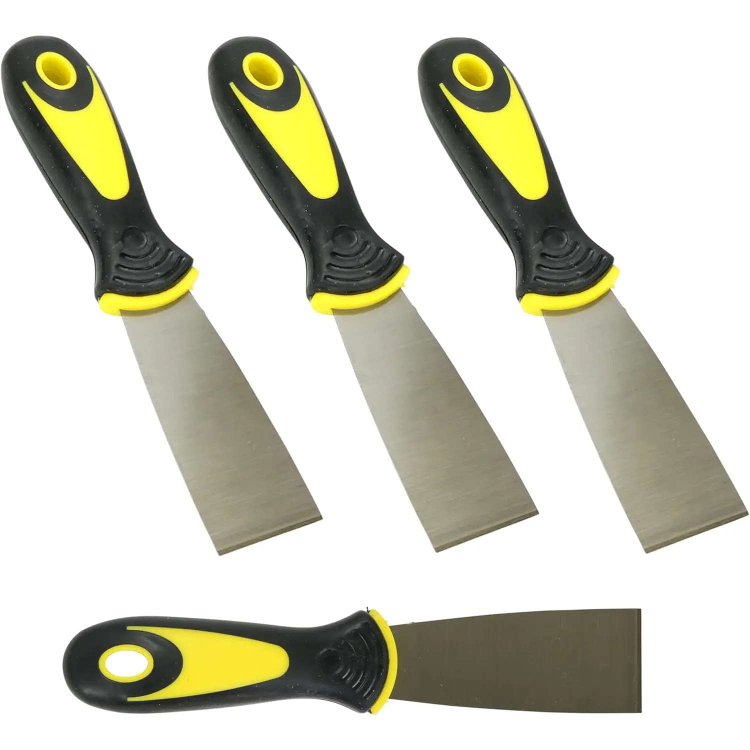 4-Pack Soft Grip Handle Putty Scraper Knife, Flexible Blade, 1.5-inch Wide