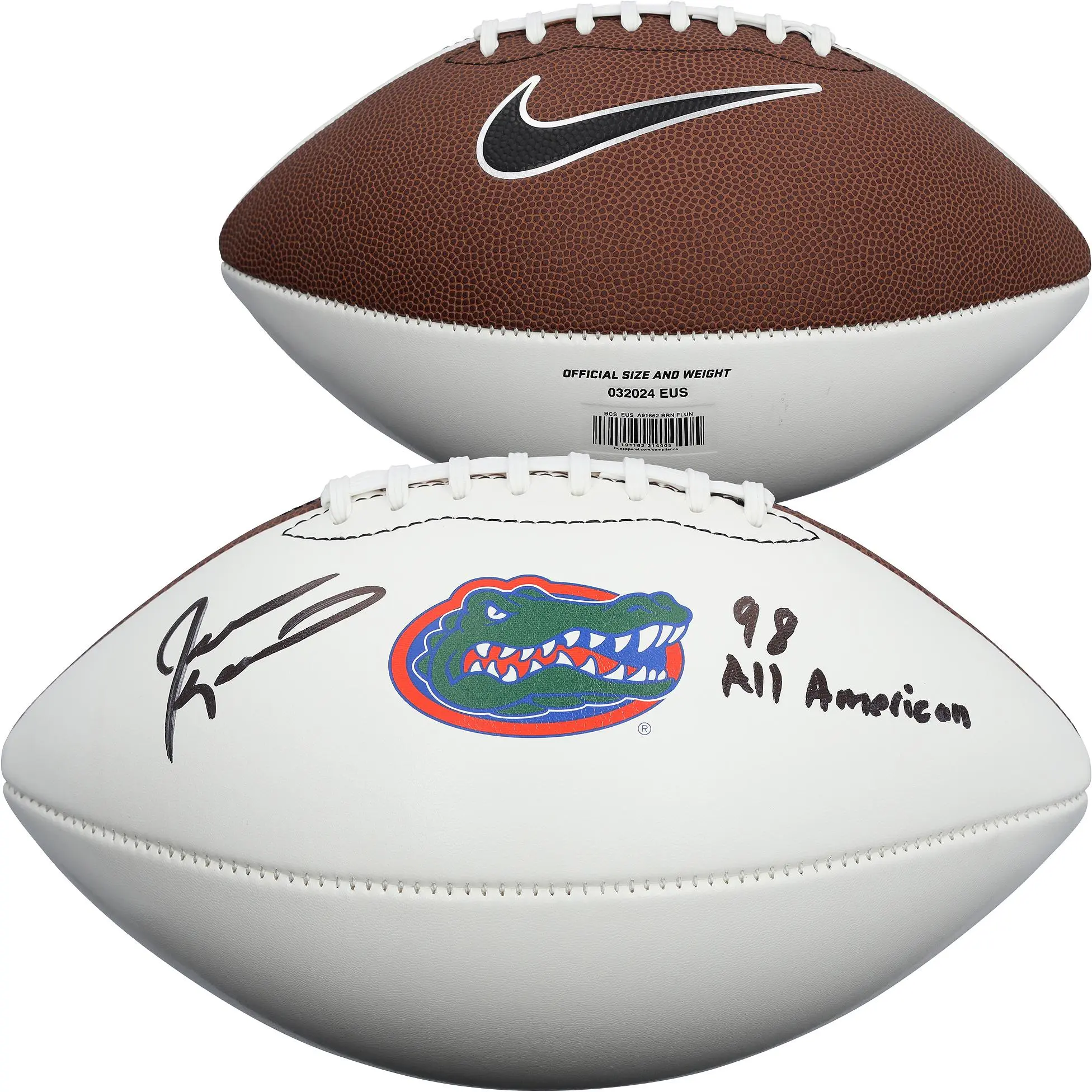 Jevon Kearse Florida Gators Autographed Nike White Panel Football with "98 All-American" Inscription - Fanatics Authentic Certified
