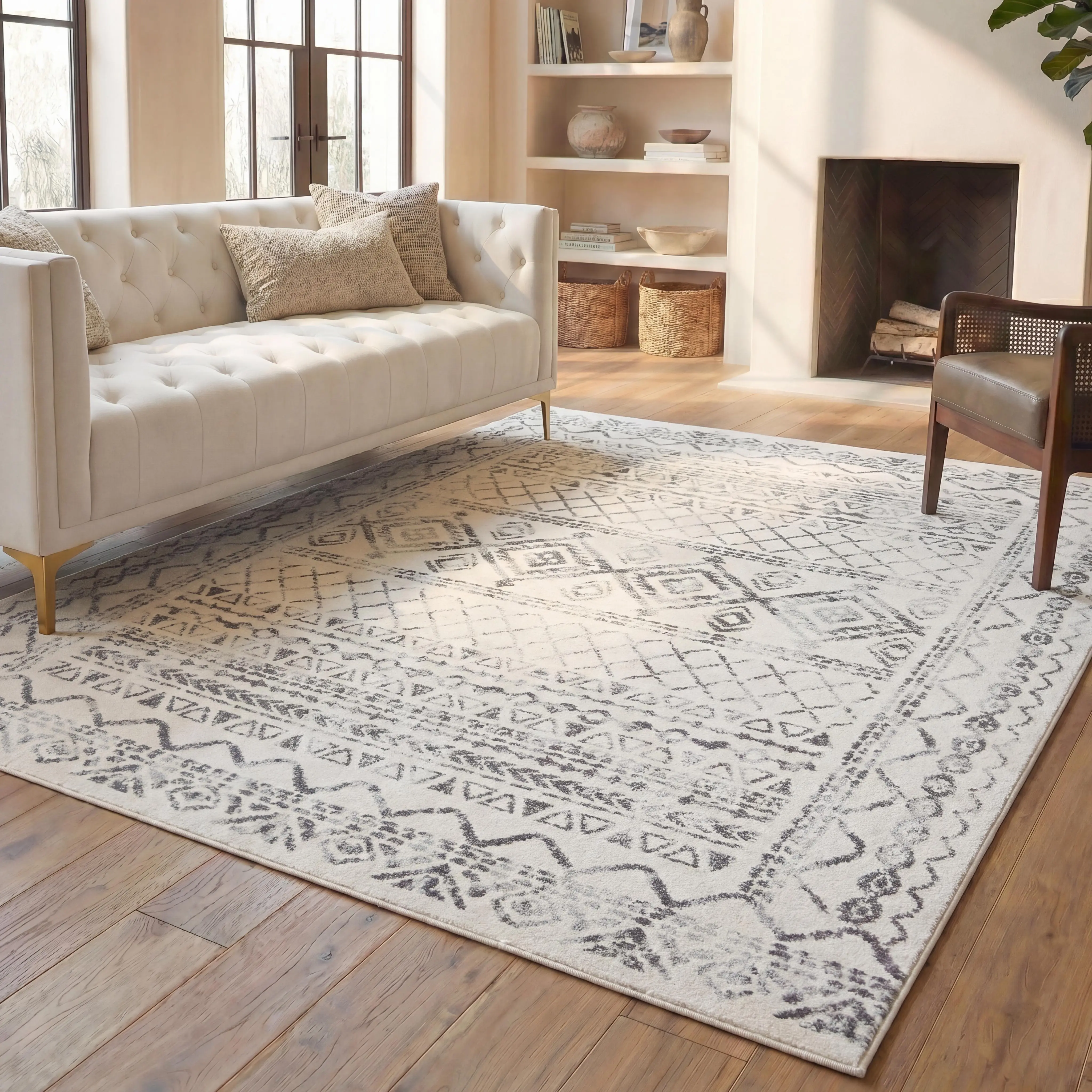 SAFAVIEH Tulum Collection TUL268A Ivory / Gray Area&Runner Rug