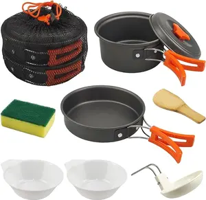 7Pcs Camping Pan Set - Backpack Cookware Pot & Pans Kit, Outdoor Kitchen Tool for Hiking, Picnic