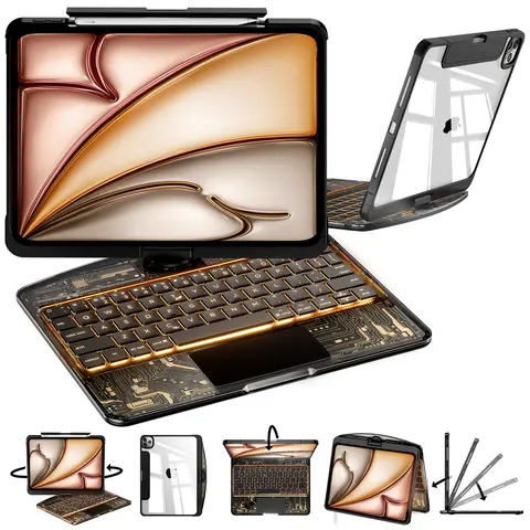 NAIDUN Portable Swivel Transparent Bluetooth Keyboard Case, Multi-Touch Tablet Keyboard for iPad, Portable Keyboard Tech Accessories Wireless Tablet Keyboard Cyberpunk Digital