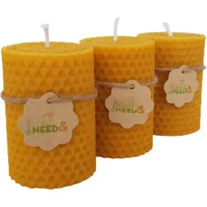 Beeswax Pillar Candles- Small Size 3 count (2.8 inches x 2 inches)%100 Pure Bees Wax Candles for  Decoration,  and  Hand-Rolled (3, Small)