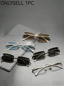 Fashionable Square Frame Glasses, Trendy Square Sunglasses, Unique Metal Frame Ocean Style Design, High-End Streetwear, Suitable for Daily Wear, Travel, Parties