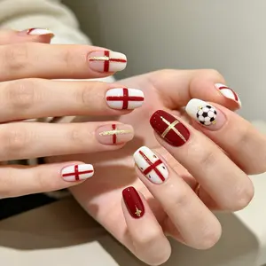 10pcs England Football Theme False Nails, Reusable Glossy Square Short Nails, Handmade Design, Perfect for Fans, Events, Parties