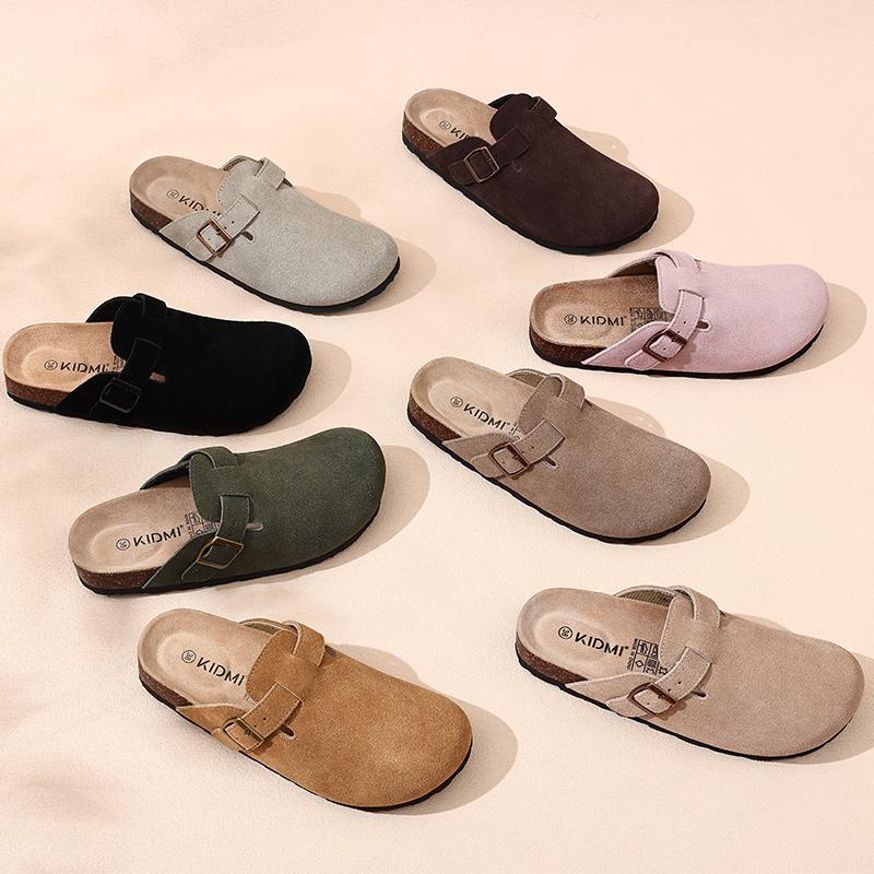 KIDMI Genuine Suede Clogs for Women Men Soft Cork Footbed Leather Mules Comfort Potato Shoes with Arch Support Outdoor Nonslip Walking Shoes