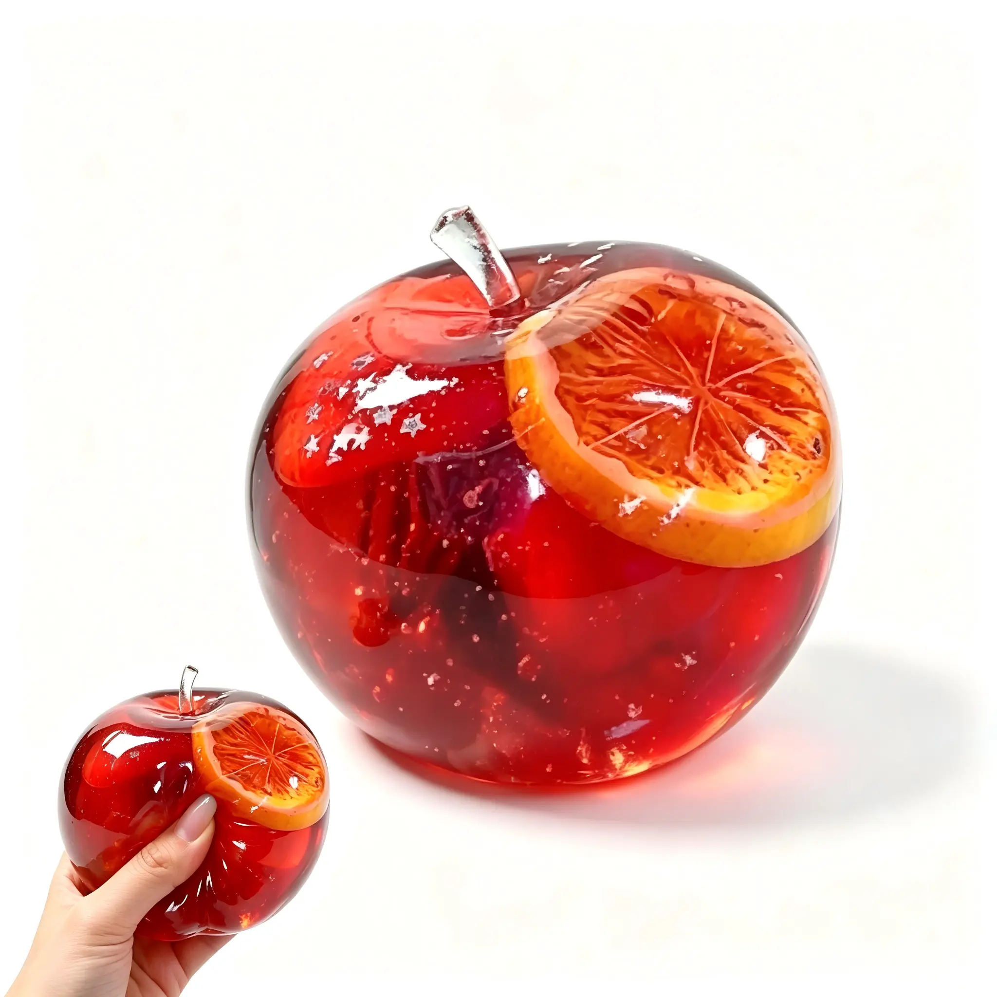 Christmas Mulled Wine Apple Squishy Toy, Transparent Red Fruit Silicone Squeeze Ball, Soft Glossy Sensory Fidget Toy, Gift Packed Hand Play Toy, Christmas Party Favor, Holiday Goodie Bag Fillers for Kids & Adults