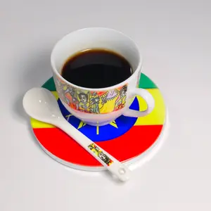Ethiopia Flag Ceramic Coaster 4x4 Inch African Heritage Drink Decor Stylish Cultural Home Decor Perfect Gift For Ethiopian Friends And Family - Coffee