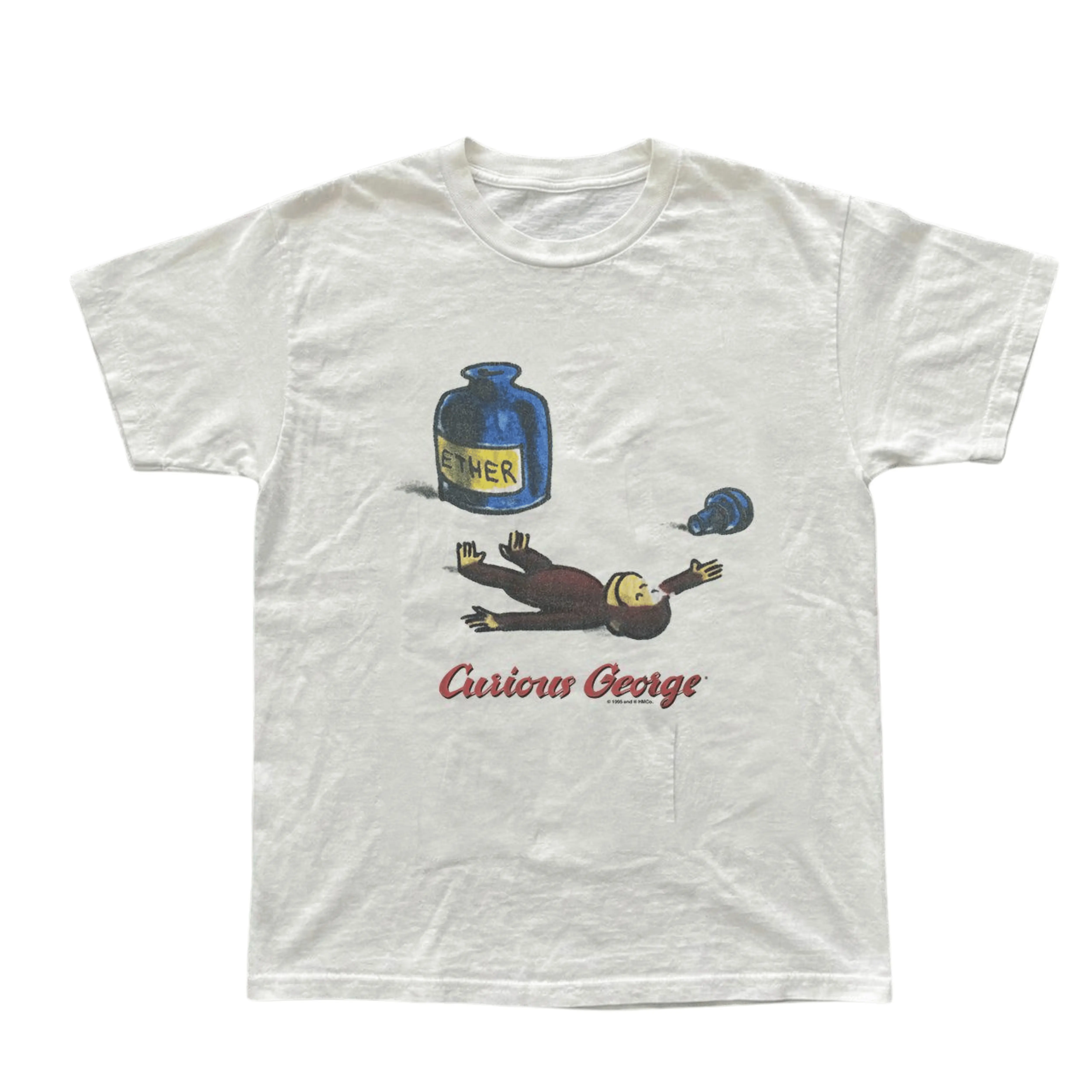Gildan Men's and Women's T-Shirt, Vintage Style Curious George Ether Graphic Tee, Unisex Casual Top, Funny Cartoon Monkey Shirt, Dark Humor Parody Clothing, Matching Couples Outfits, Unique Birthday Present, Premium Cotton, Streetwear Apparel, Retro Merch