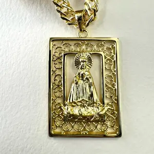 Spain Chain 6mm Gold Filled 14k High Quality 22 inches Necklace with Caridad del Cobre Pendant