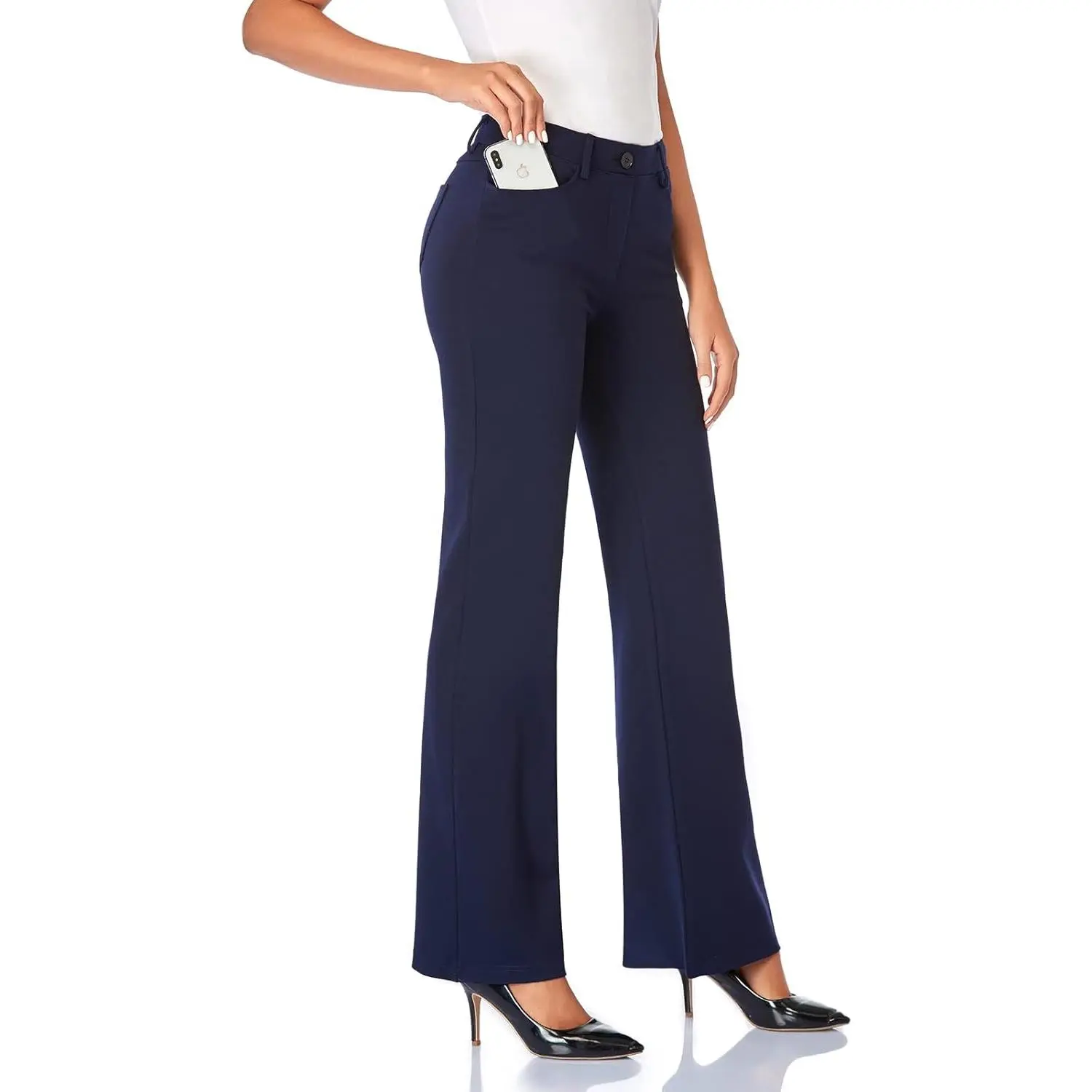 Women's Multi-Size Stretchy Bootcut Dress Pants with Seam Pockets, 28"/30"/32"/34" Inseams, Tall/Petite/Regular Fits for Business Office & Sports Outdoor Leisure Clothes, Office Wear, Full Length