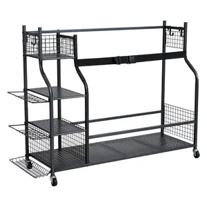 Spring new arrivals Golf Storage Garage Organizer, 3 Golf Bag Stand Holder and Other Sports Equipment Storage Rack, Rolling Ball Cart on Wheels, Outdoor Sport Gear and Toy Storage with Baskets & Hooks, Steel, Black Stainless Auto Tool Set