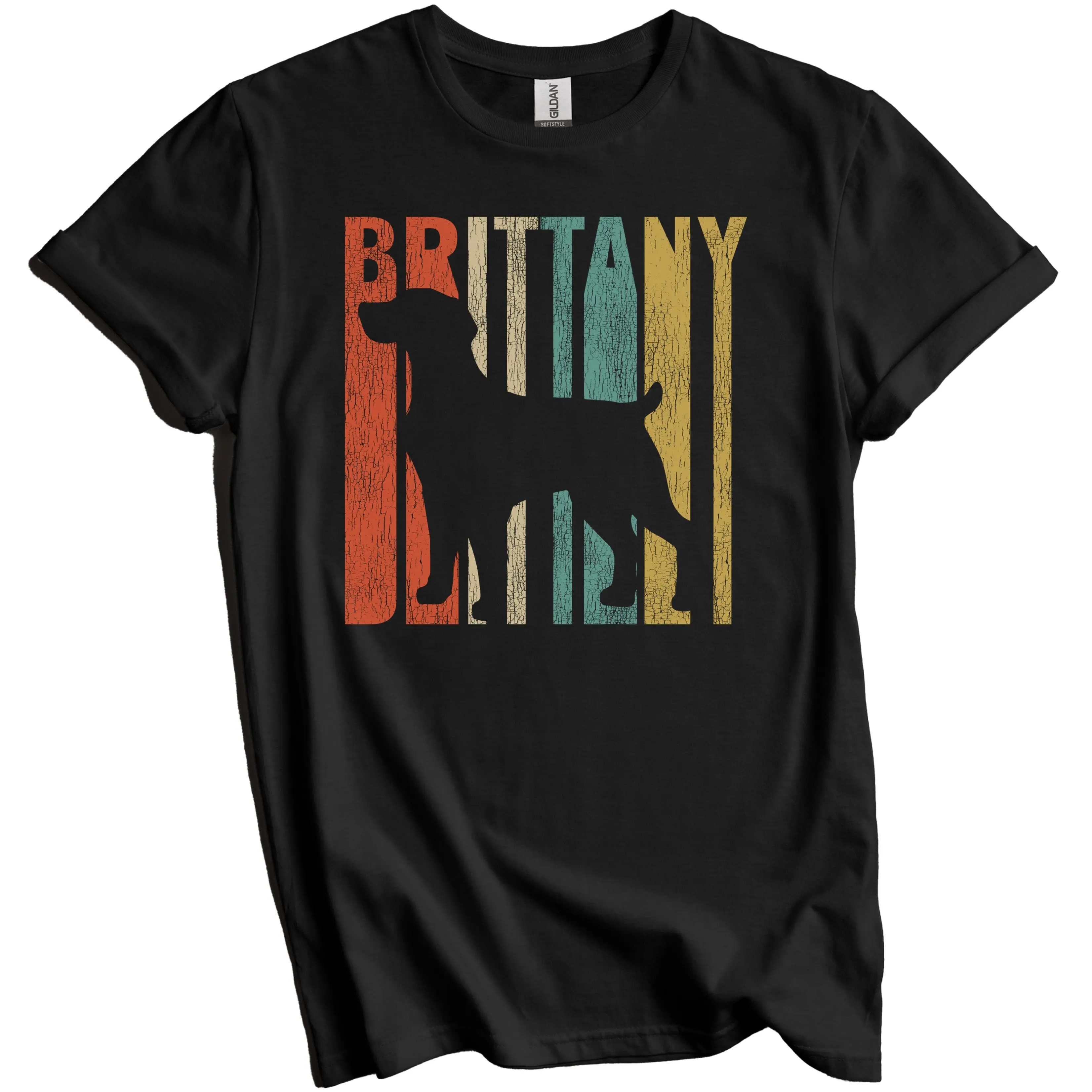 Brittany Spaniel Shirt - Retro Brittany Spaniel T-Shirt - Gift for Brittany Spaniel Owner - Dog Silhouette Worn Distressed Vintage Look