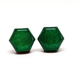 Emerald Green Shimmer Hexagon Stud Earrings by Candi Cove Designs