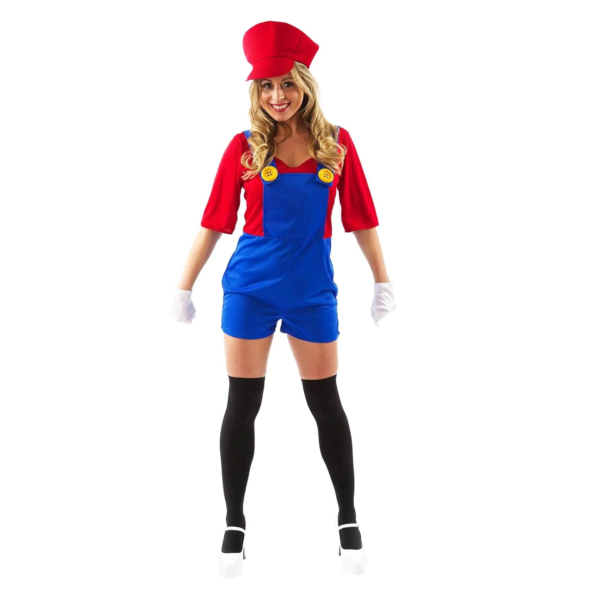 Women's Super Plumber Costume, Adult Skirted Video Game Character Outfit for Cosplay, Complete Set with Hat and Gloves, Clothes, Accessories, Cosplay Gear, Halloween Character Costume Sets