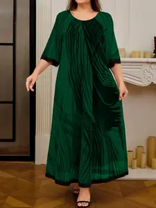 Women's Casual Round Neck Short Sleeve Mesh Dress, Drm1394 Geometric Print Plus Size Fashion, Daily Wear Summer