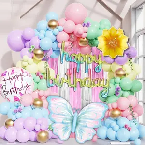 72-Piece Butterfly & Flower Balloon Garland Kit for Birthday, Spring Party, & Elegant Celebrations