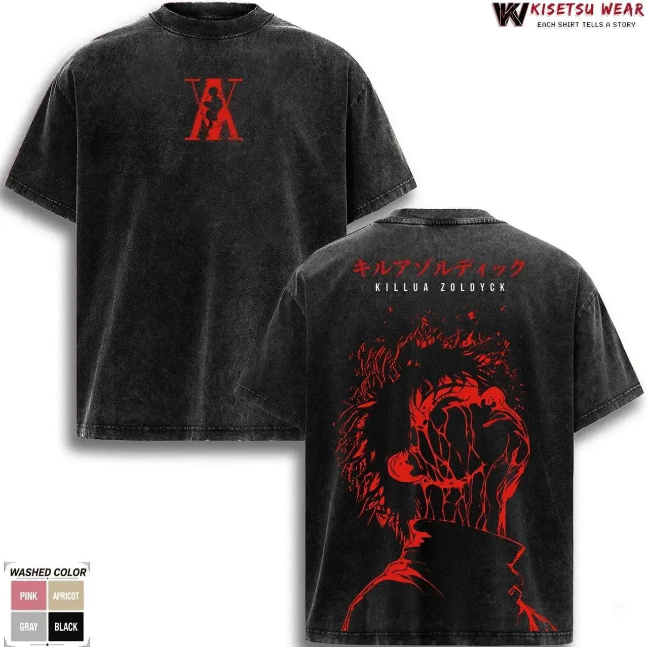 Killua Zoldyck Vintage Washed T-Shirt, Hunter x Hunter Graphic Tee, HxH Anime Shirt, Oversized Cotton Apparel, Classic Streetwear Clothes, Casual Top QVV