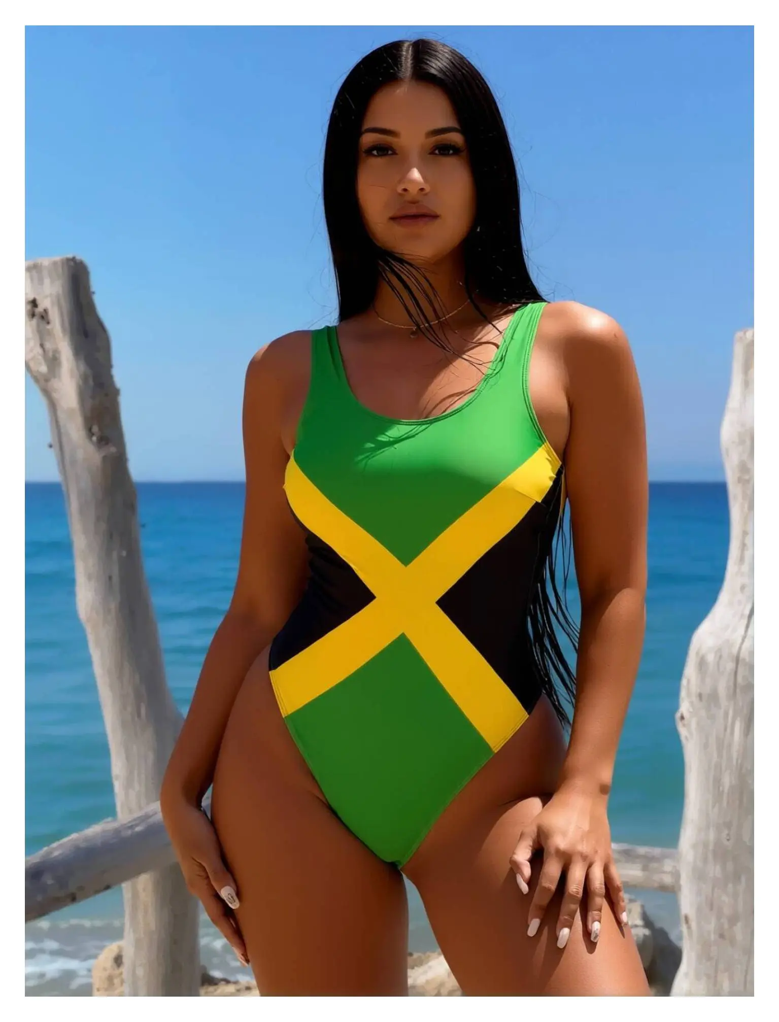 Green One Piece Swimsuit Women 2024 - Color Block Monokini Bathing Suit High Cut Sexy Swimwear for Beach, Pool, Spring Summer, Designer Fashion