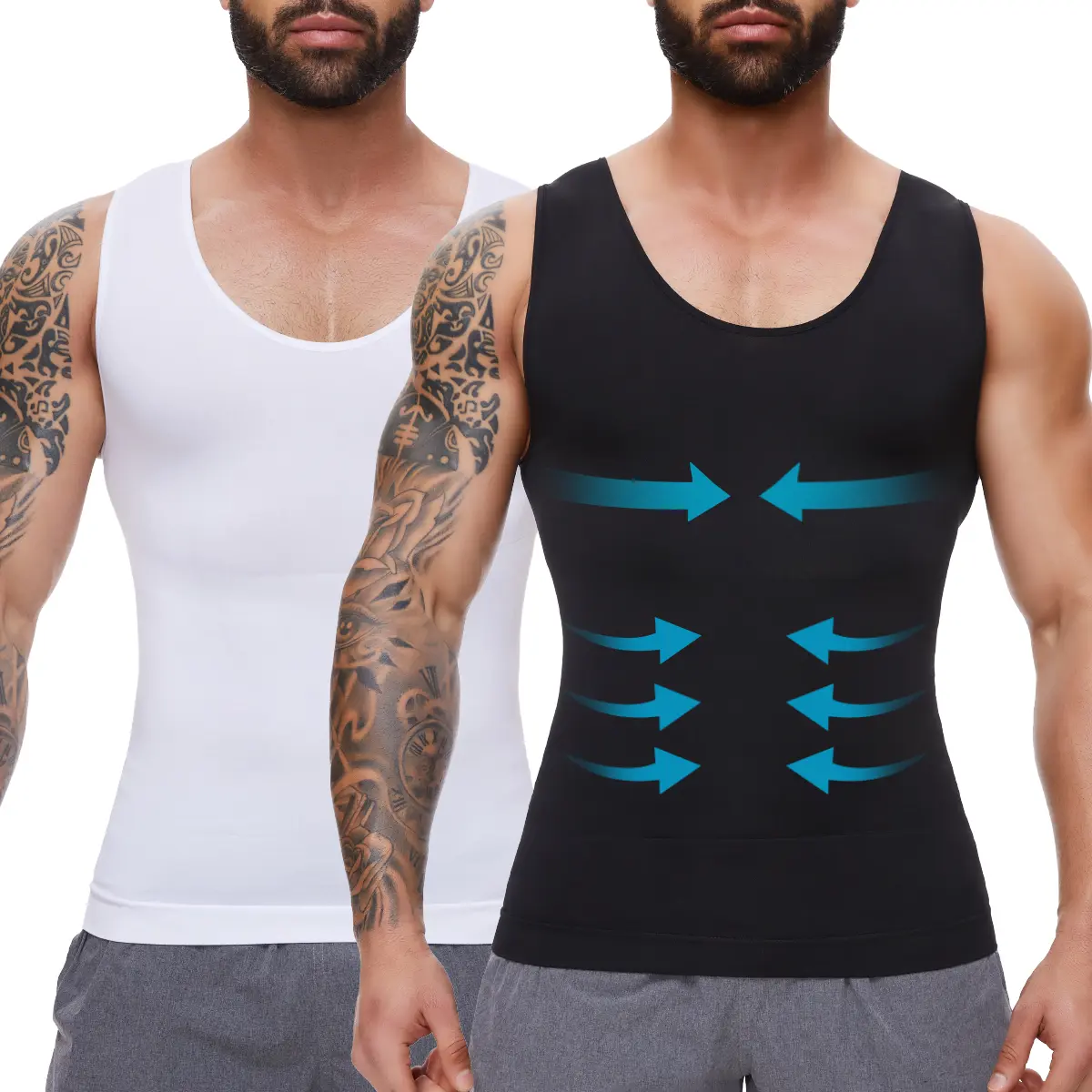 1/2/3/4 Pack Menswear Body Shaper Compression Shirts Tummy Control Tank Tops Underwear Stretchy Breathable Workout Vest Fitted Undershirts Athleisure Shapewear for Gym & Athletic Casual Fashion Smooth Polyester