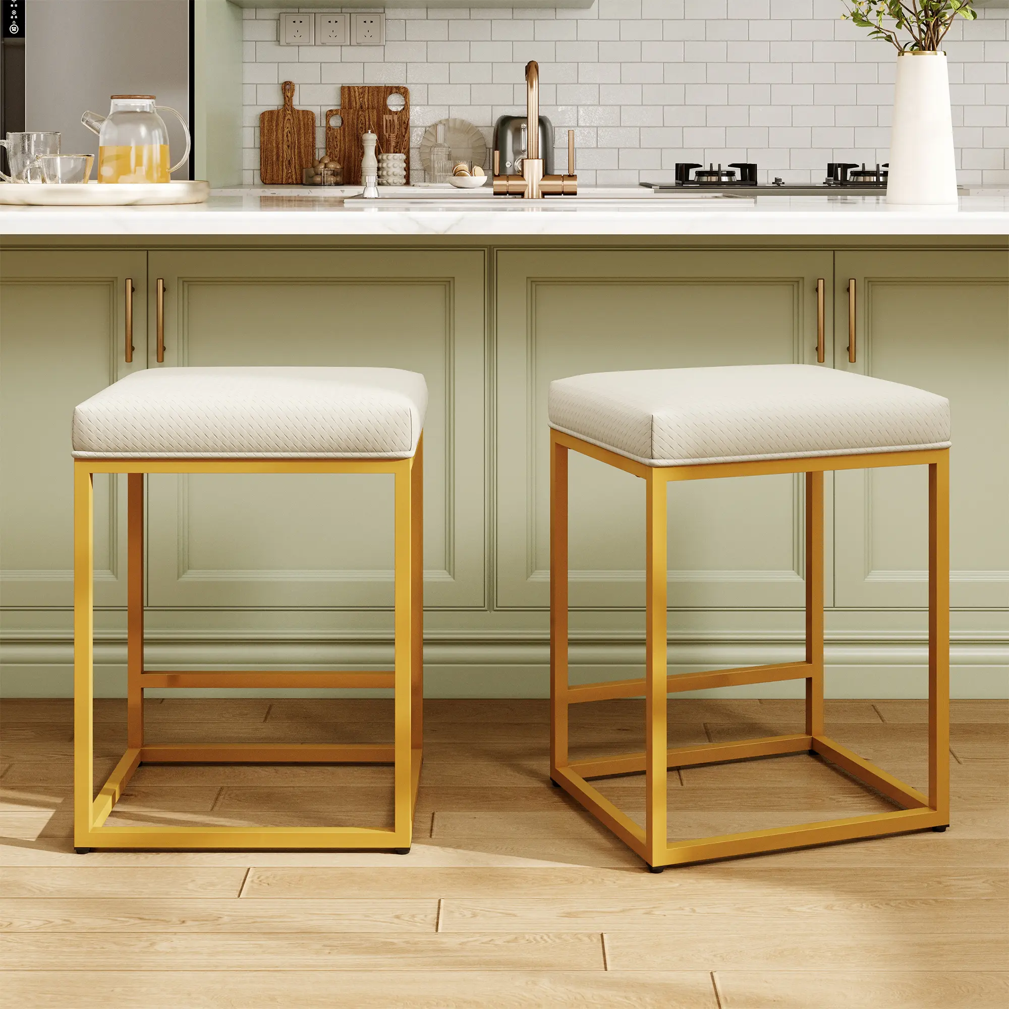 PHI VILLA 24 inch Counter Height Bar Stool - Stain and Scratch Resistant PU Leather, Backless Modern Square Barstool, 330 LBS Capacity