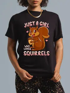 100% Cotton Unisex Squirrel Just a Girl Who Loves Squirrels T-Shirt Graphic Printed Vintage Tshirt