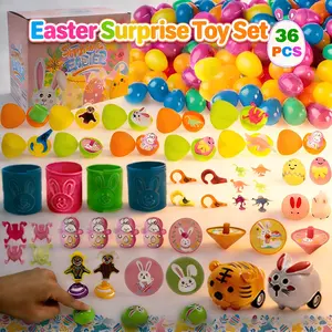 Easter Egg Party Gifts & Stickers Set, 12/24/36 Pieces, Surprise Easter Eggs for Kids Boys Girls, Basket Filler, Classroom Prizes