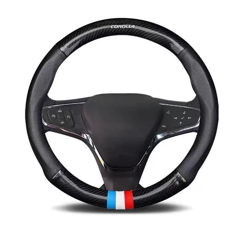High Quality Car Anti-Slip Steering Wheel Cover Carbon Fiber Leather Booster Cover Automotive Car Accessories For Toyota Corolla Fortuner Sequoia Auris Avensis YARIS Vios Celica 86 Rav4 4Runner C-HR