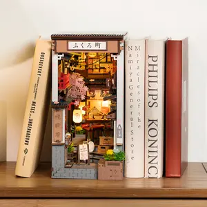 Rolife Sakura Wine Alley Japanese Book Nook Kits, DIY Miniature House Kit for Adults 3D Wooden Puzzle, Bookends Bookshelf Diorama Creative Decorative Crafts Kits Unique Gifts for Teens & Beginners