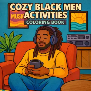 Cozy Black Men Activities Coloring Book A Bold and Easy Coloring Book of Everyday Moments Celebrating Strength, Relaxation, and Joy