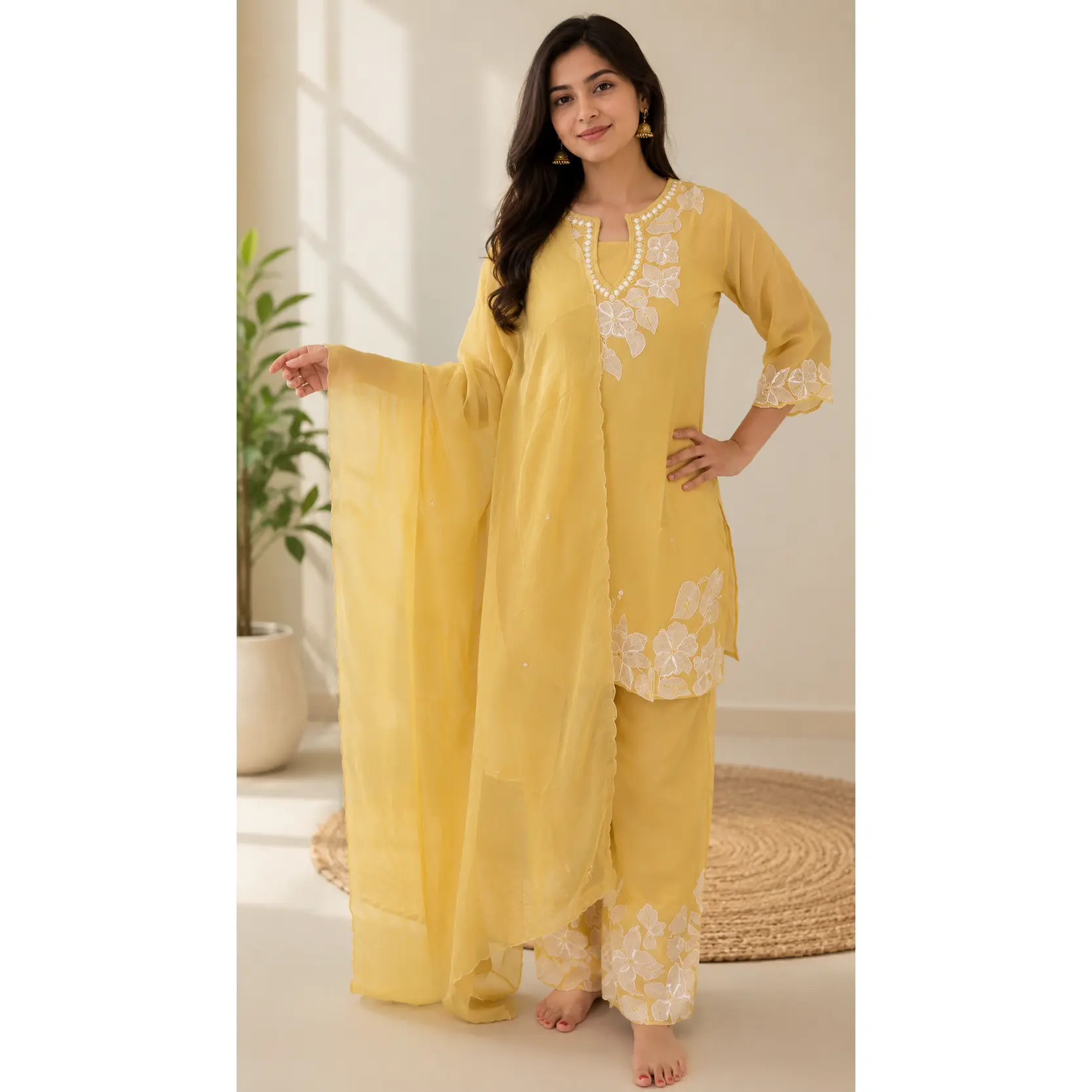 Lemon Yellow Handwork Plazzo Set