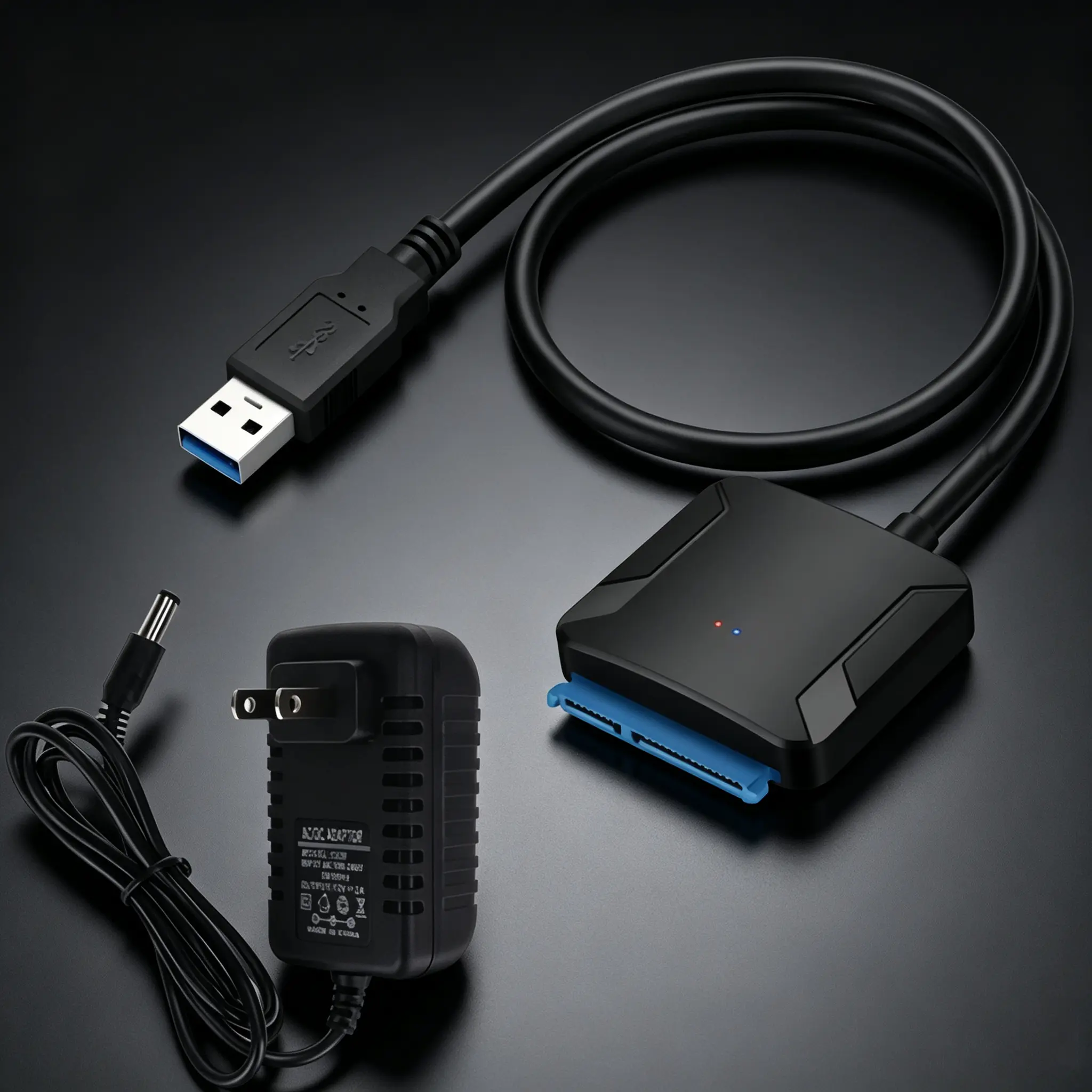USB 3.0 to SATA III Adapter Cable Kit with 12V Power Adapter, Compatible with 2.5 & 3.5 Inch SATA HDD SSD Hard Drives