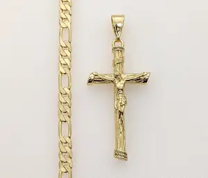 Plated Cross 5mm Figaro Chain Necklace
