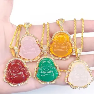 Fashion Hip Hop Cubic Zirconia Natural Stone Maitreya Buddha Pendant Necklace for Women Lucky Amulet Jewelry Gift