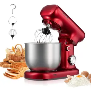 VEVOR Stand Mixer, 3 QT Electric Kitchen Mixer, 300W Dough-Mixer, 10 Speeds Tilt-head Food-Mixer with Stainless Steel Bowl, Dough Hook, Whisk, Beater, for Baking, Mixing, Whipping Kneading, Red