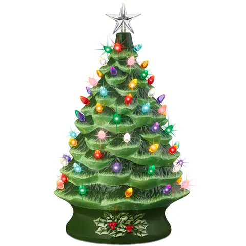 Best Choice Products 24in X-Large Pre-Lit Ceramic Christmas Tree Decor w/ 74 Bulbs, LED Light