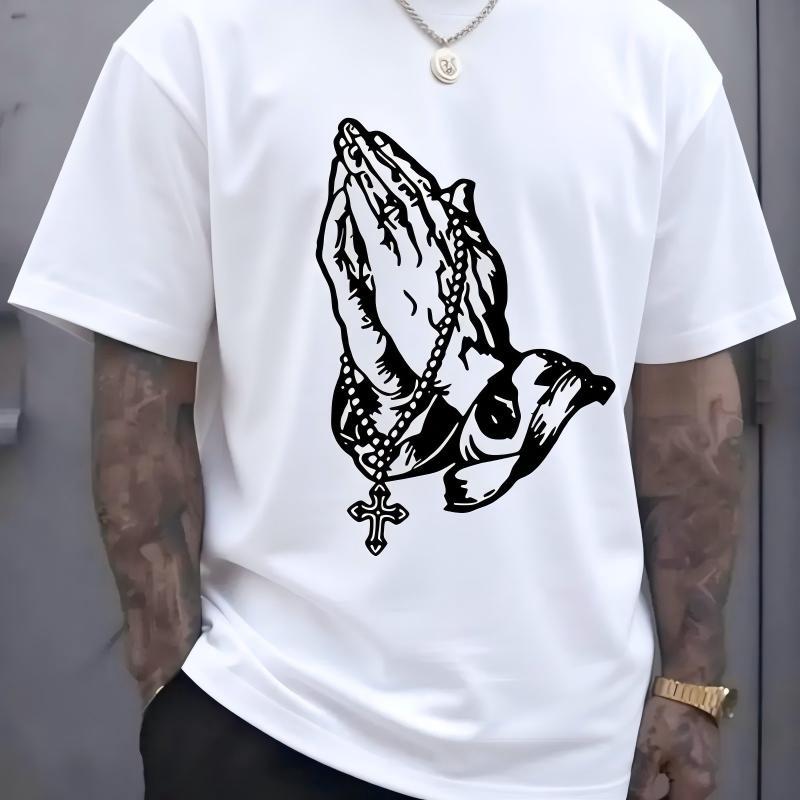 Stylish Men's 'Pray' Graphic Tee – Breathable Cotton, Casual Round Neck for Summer Streetwear,Unisex Street Tee