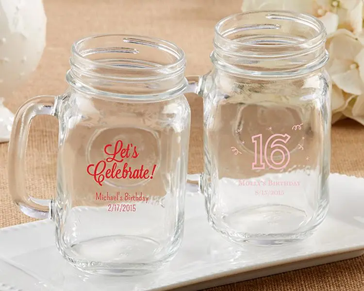 Kate Aspen 30036NA-BD 16 oz Personalized Mason Jar Mug - Birthday