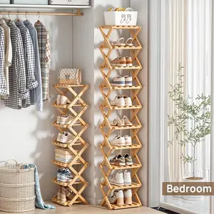 Bamboo Shoe Rack Multi-Layer Foldable, Home Organizer for Living Room Bedroom Bathroom, Shoe Organizer Storage Racks, Shelves Rack