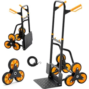 VEVOR 3 in 1 Industrial Convertible Stair Climbing Cart, 770 lbs Max Load, Folding Hand Truck Dolly with Handle Wheels, Stair Climbing Utility Trolley for Transport Moving, Orange SilverVEVOR Super Brand Day