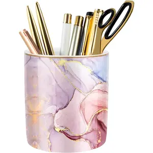 Pen Holder for Desk,  Ceramic Pencil Holder Pen Cup Marker Holder Makeup Brush Holders, Desk Accessories & Workspace Organizers for , School & Office,Colorful Marble