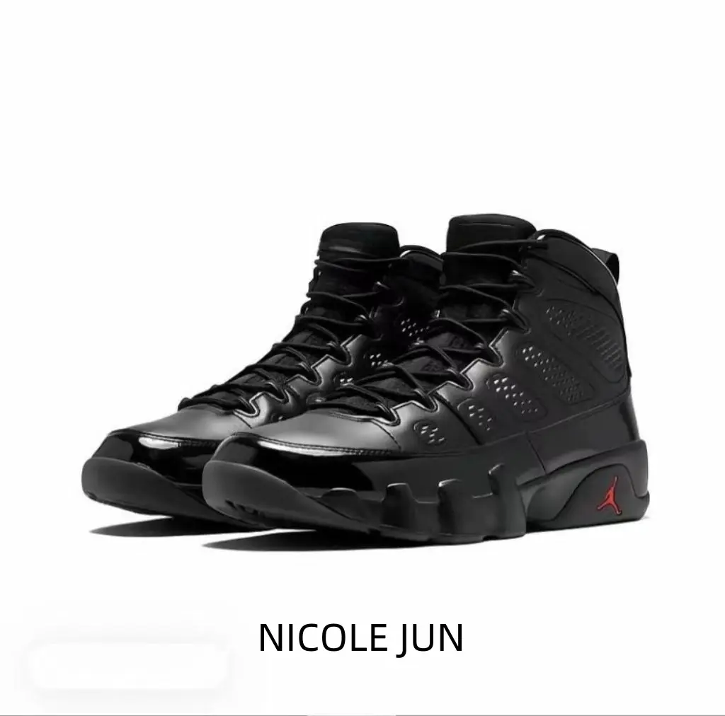 Vintage High Top Athletic Sneakers, Black Leather Upper, Red Logo Accent, Shock Absorbing Thick Sole, Street Fashion Unisex Footwear